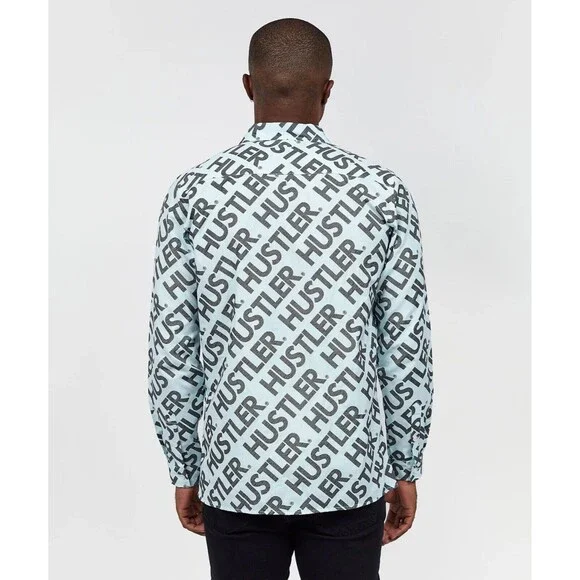 Reason Men's Hustler Logo Light Blue Long Sleeve Oxford Button Down Shirt Size L - Picture 3 of 4